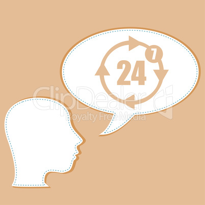 icon showing a person with a speech bubbles providing phone support 24 hours a day, seven days a week