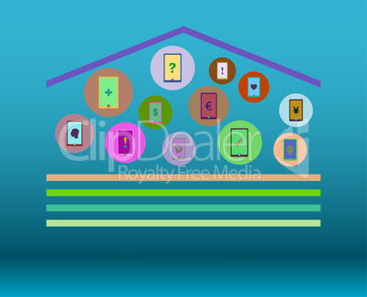 Technology network. Connected symbols for digital, connect, communicate, social media and global concepts. Background with lines, circles, integrate flat icons