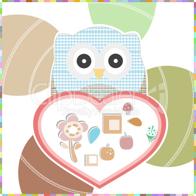 Cute Owl On The Branch with love heart