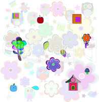 retro flowers and owl kids background pattern,