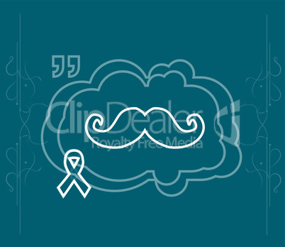 Prostate cancer ribbon awareness on blue background. white ribbon with mustache. Graves Disease,