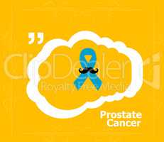 Prostate cancer ribbon awareness on yellow background. Light blue ribbon with mustache. Graves Disease