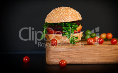 Beef Burger with cutlet and vegetables