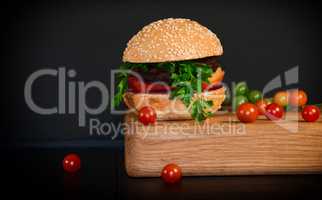Beef Burger with cutlet and vegetables