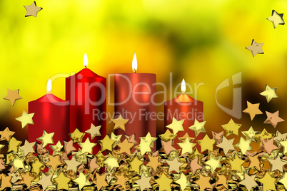 Burning candles with stars, 3d illustration