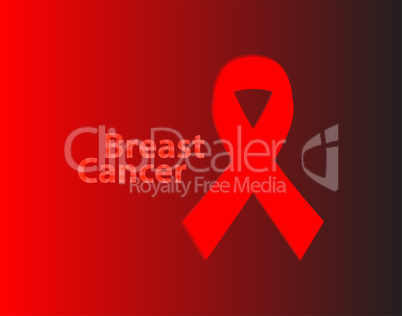 Realistic pink ribbon, breast cancer awareness symbol, on red background.