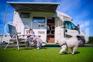 Family vacation travel, holiday trip in motorhome