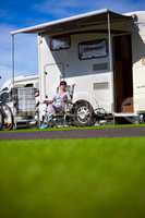 Family vacation travel, holiday trip in motorhome