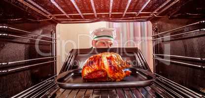 Cooking chicken in the oven.