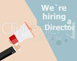 flat design business concept. We Are Hiring a director. Digital marketing business man holding megaphone for website and promotion banners.
