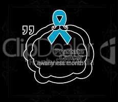mustache and blue prostate cancer awareness on black background.