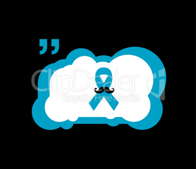 Prostate cancer ribbon awareness on black background. Light blue ribbon with mustache.