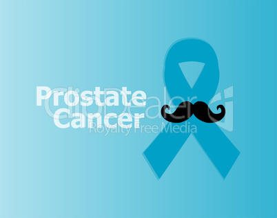 Prostate cancer ribbon awareness on blue background. Light blue ribbon with mustache. Graves Disease