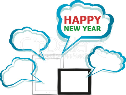 tablet pc icon with Happy New Year words