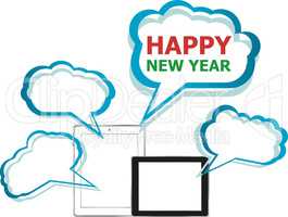 tablet pc icon with Happy New Year words