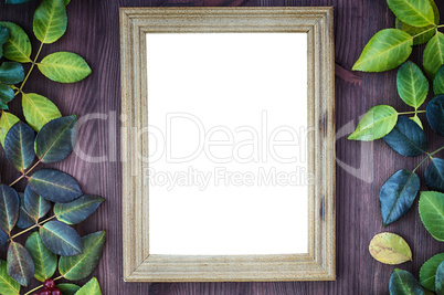 Vintage wooden background with blank frame for the inscriptions