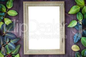 Vintage wooden background with blank frame for the inscriptions