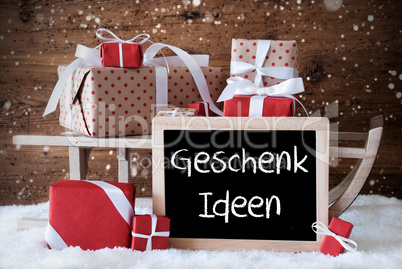 Sleigh With Gifts, Snow, Snowflakes, Geschenk Ideen Means Gift Ideas