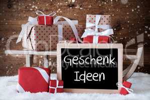 Sleigh With Gifts, Snow, Snowflakes, Geschenk Ideen Means Gift Ideas