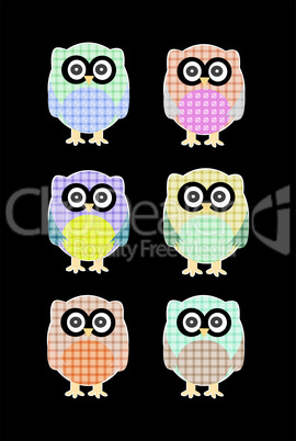 textile cartoon owls icon set