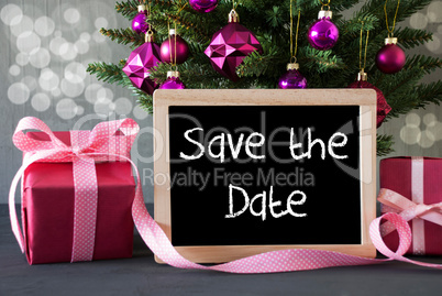 Tree With Gifts, Bokeh, English Text Save The Date