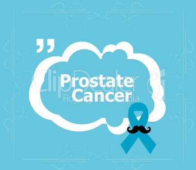 Prostate cancer ribbon awareness on blue background. Light blue ribbon with mustache. Graves Disease