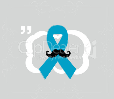Prostate cancer ribbon awareness on grey background. Light blue ribbon with mustache. Graves Disease