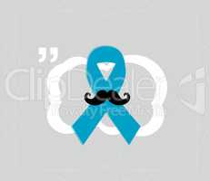 Prostate cancer ribbon awareness on grey background. Light blue ribbon with mustache. Graves Disease