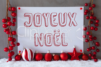 Label, Snow, Balls, Joyeux Noel Means Merry Christmas