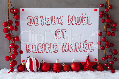 Label, Snow, Christmas Balls, Bonne Annee Means New Year