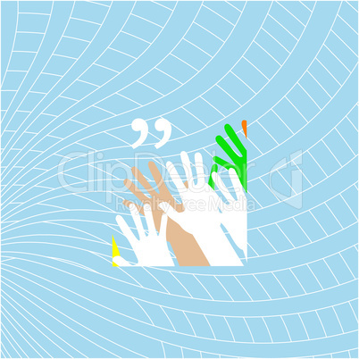 Quotation mark speech bubble. quote sign icon. people hand. summer party concept