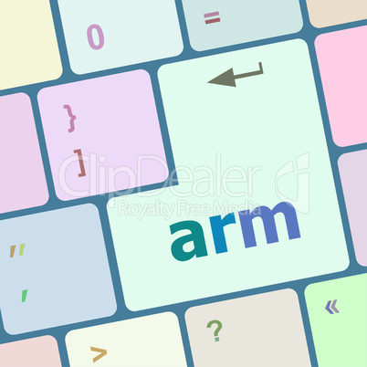 Keyboard with enter button, arm word on it