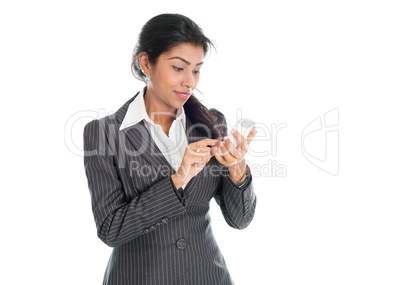 Black business woman using smartphone