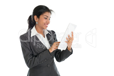 Black business woman using tablet computer