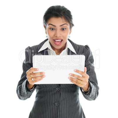 Black business woman using tablet pc