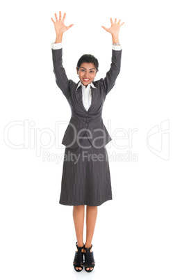 Indian business woman arms raised