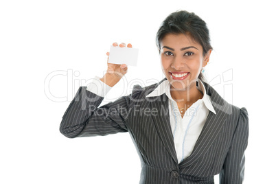 Black business woman showing business card