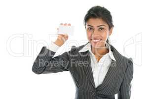 Black business woman showing business card