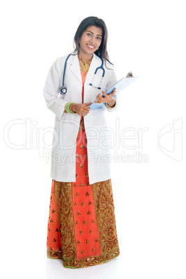 Full body Indian female medical doctor portrait