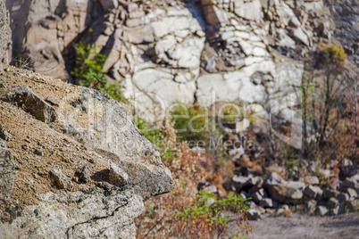 close-up stone at deep unused stone quarry