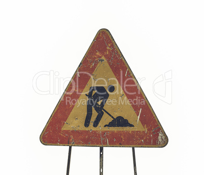 Vintage looking Road work sign