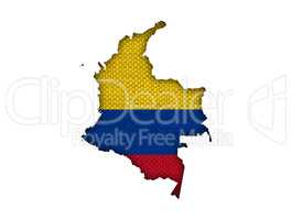 Karte und Fahne von Kolumbien auf  altem Leinen