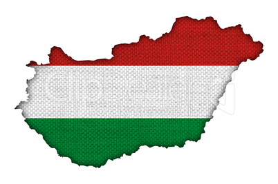 Karte und Fahne von Ungarn auf altem Leinen