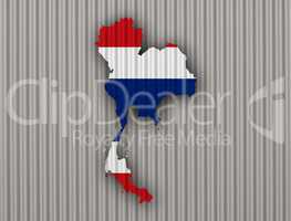 Karte und Fahne von Thailand auf Wellblech