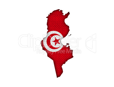 Karte und Fahne von Tunesien auf altem Leinen