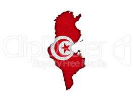 Karte und Fahne von Tunesien auf altem Leinen