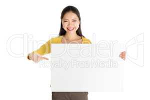 Young Asian woman holding white paper card