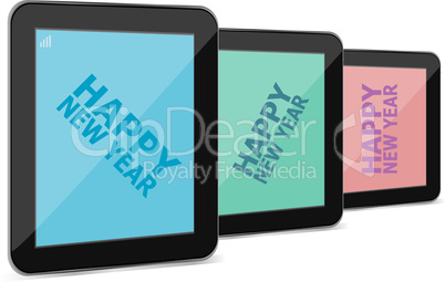 tablet pc icon with Happy New Year words