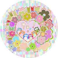 Background with owls family in flowers and love hearts
