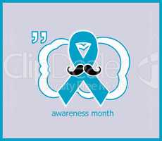 Prostate cancer ribbon awareness on light blue background. ribbon with mustache. Graves Disease.